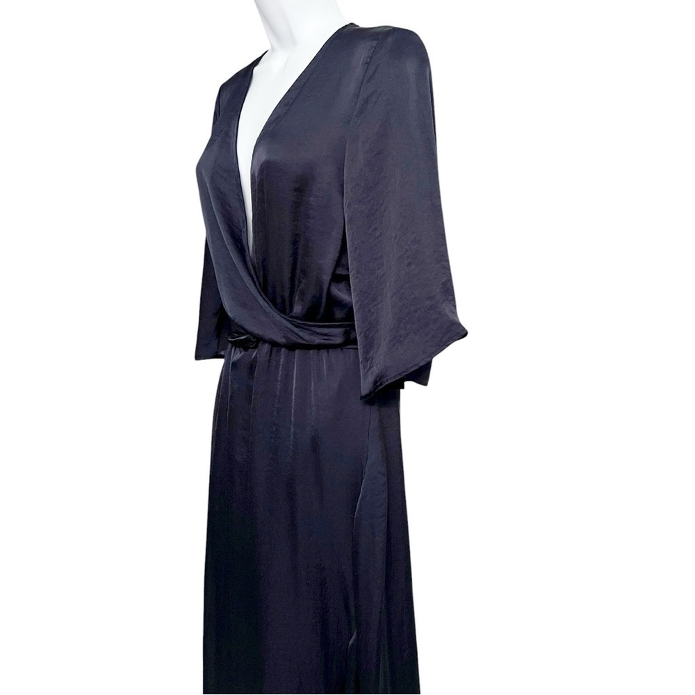 The Lady & The Sailor Faux Wrap Midi Length Wedding Guest Dress Navy Blue Size 2 - Picture 3 of 7